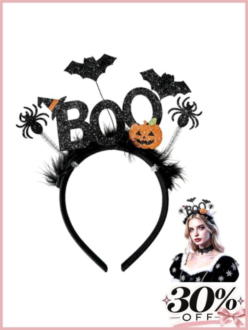 Sparkly BOO Halloween Headband Pumpkin Spider Bat Witch Hat Costume Hair